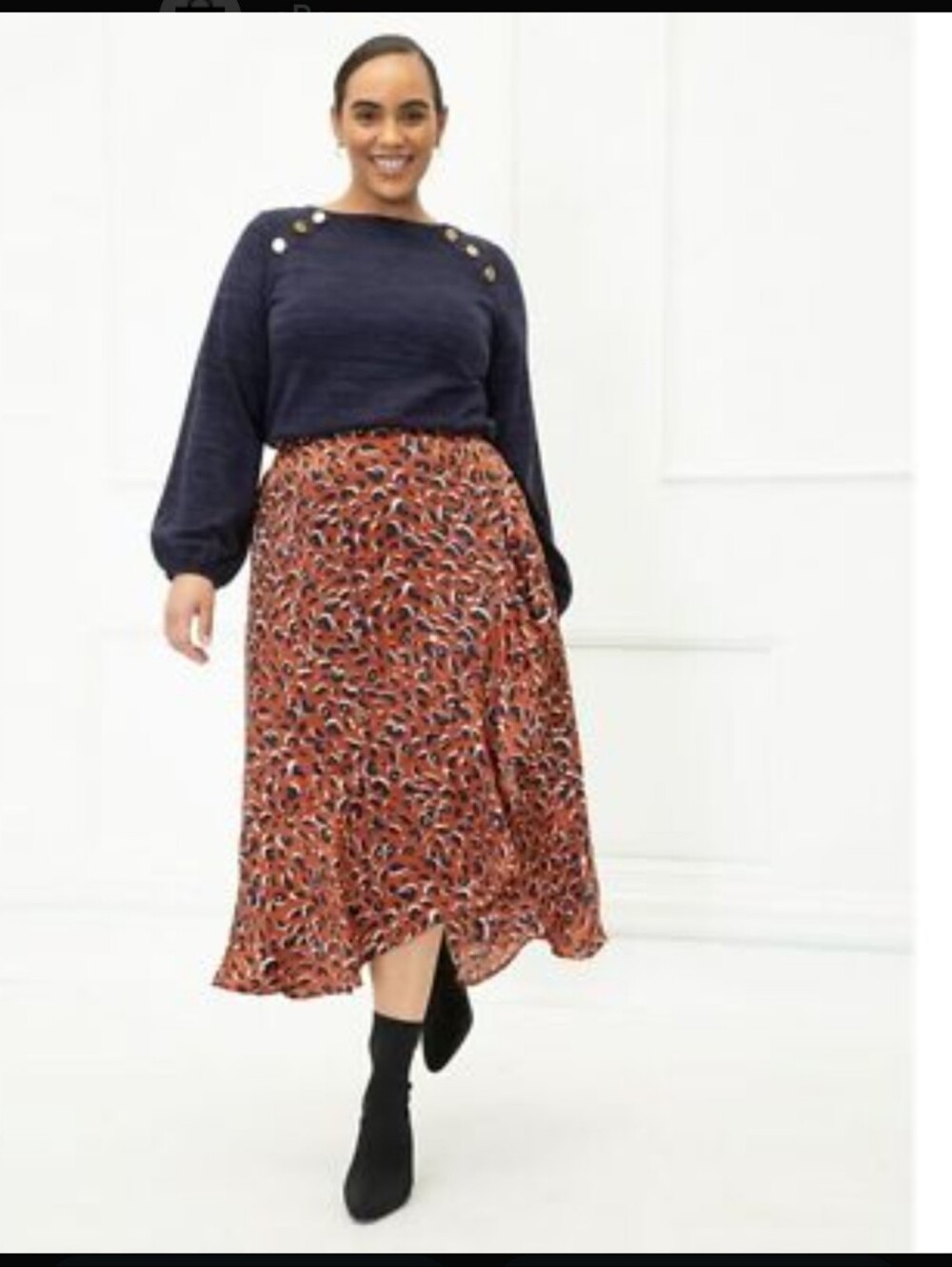 Eloquii Elements Leopard Print Satin Ruffke Midi Skirt Size 22